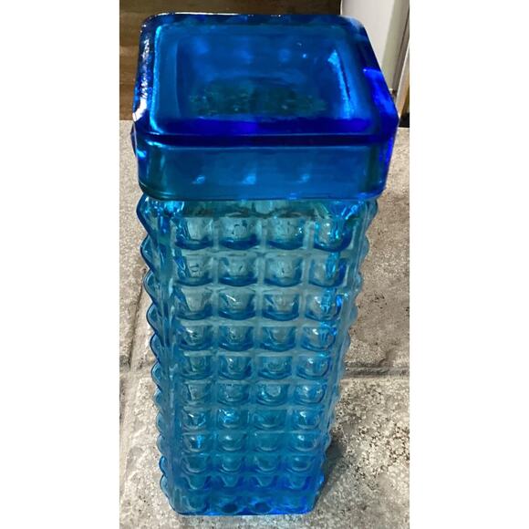 IKEA? Hobnail Blue Glass Canister storage jar ~ 10" - Picture 6 of 7